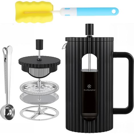 French Press Cafetière à piston en verre résistant à la chaleur avec filtre en acier inoxydable 1 l (1000 ml) pour l'infusion à froid et le café – passe au lave-vaisselle (1/5)