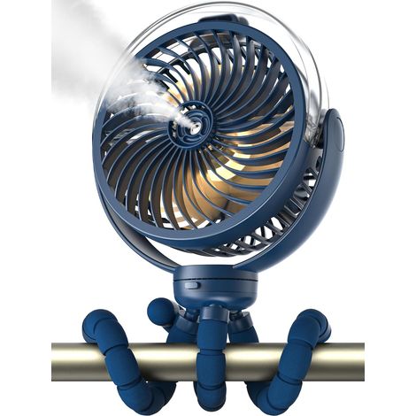 Kinderwagenventilator, 6000 mAh Batteriebetrieben, mit Licht, 360° Schwenkbar, Flexibles Stativ, für Baby, Schreibtisch, Reisen, Laufband, Outdoor, Dunkelblau (1/5)