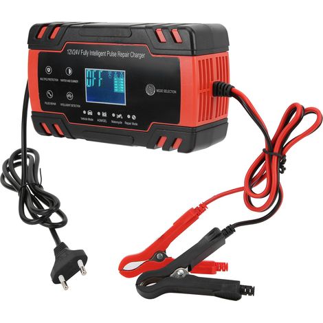 Chargeur de batterie 12V/24V 2-150Ah pour réparation, charge automatique intelligente, convient aux voitures et aux motos, prise EEU 110V-240V. (1/5)