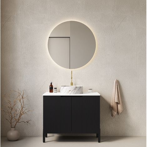 Mobile bagno con lavabo rotondo in ceramica, 76 cm, bianco e nero HAVRYA (1/5)