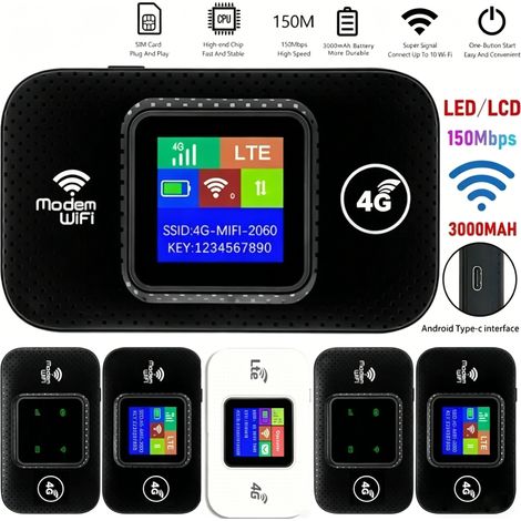 FLITI Portable 4G LTE WiFi Router, High Speed Mobile Router 150Mbps, 3000mAh Battery, USB-C, LED Screen, 10 Devices (1/5)