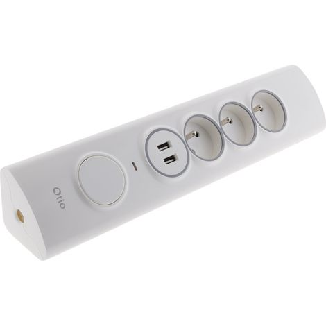 Otio – Multiprise d'angle 3P 16A + 1P 16A latérale + 2 USB parafoudre à câbler – Interrupteur + câble HO5VV-F 1.90m – Protection contre surtensions