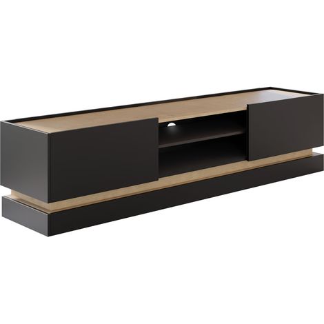 Meuble TV Comfivo Tilia, Noir + Chêne, Le nombre de portes: 0, Nombre de tiroirs: 0, 200x47x37cm