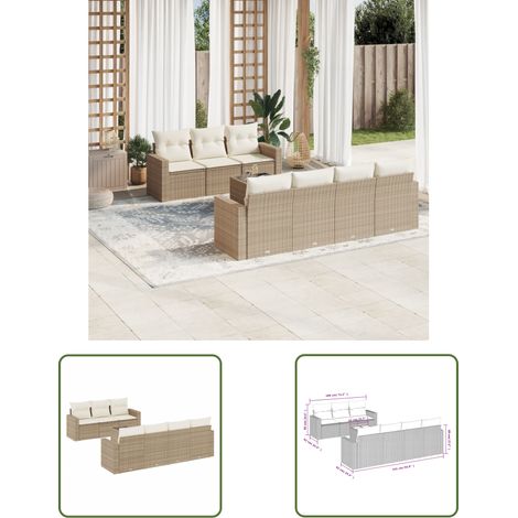 The Living Store 8-tlg. Garten-Sofagarnitur mit Kissen Beige Poly Rattan - Gartenmöbel - Sofa Set - Rattan Möbel - Outdoor Sofa - Lounge Set (1/3)