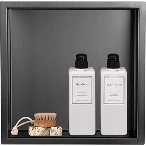 RHG Niche Douche encastrable, Niche douch, etagère de Douche encastrée en Acier Inoxydable pour Rangement des shampooings, 32× 32 cm, Anthracite（Les Dimension du Trou Mural：30×30×12.5 CM）