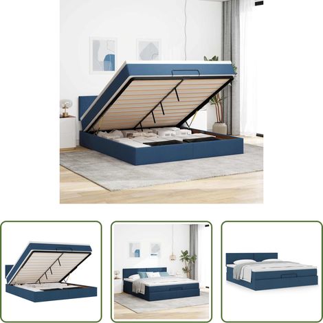 vidaXL Rangement sous le lit - Cadre de lit ottoman avec matelas bleu 180x200 cm tissu (1/5)