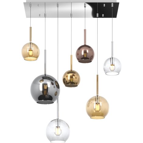 SOSP. CROMO RETTANGOLARE 7 LUCI VETRI (1 GRANDE CR+1 MEDIO AM+1 MEDIO TR +4 PICCOLO 1 X AM+TR+RA+OR) 1155CR-S7 RMIX-MC