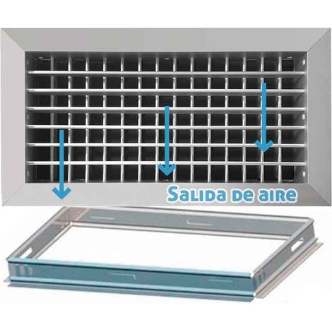 Rejilla de ventilación impulsión doble deflexión plata mate+Marco de montaje 600x150 mm 600x150 mm