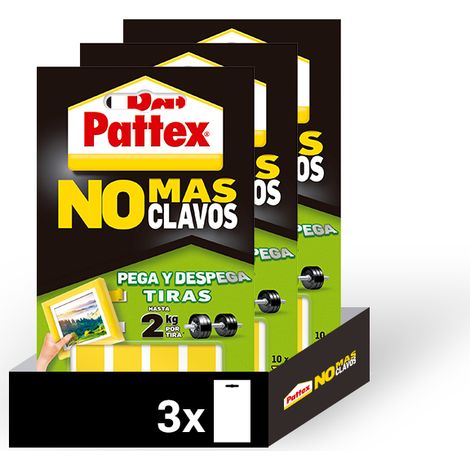 Pack de 3 x 10 Pattex No Mas Clavos Cinta Removible. Cinta de Doble Cara Extra Fuerte. Tiras No mas Clavos para Interior y Exterior de 20 x 40 mm y color Blanco (1/4)