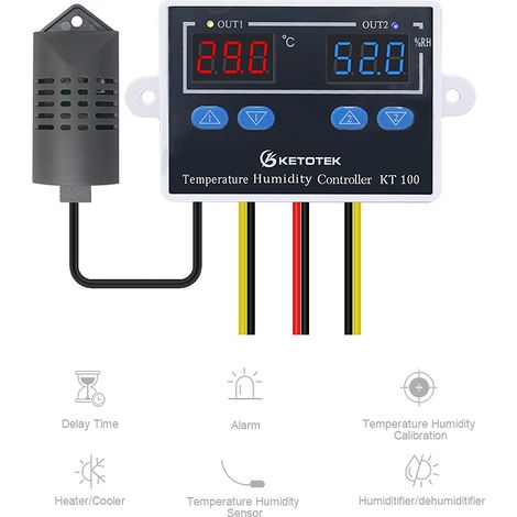 Regolatore di temperatura e umidità, termostato igrostato digitale con sonda, regolatore di umidità per riscaldamento, raffreddamento, umidificazione, deumidificazione, rettili, terrari (1/4)