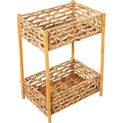 Etagère en jacinto tressé avec paniers et bois - Brun naturel et beige tressé (1/5)