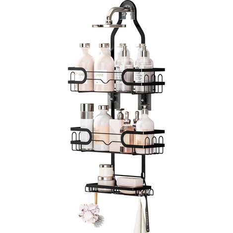 Étagère Organisateur Douche 3 Niveaux Amovible, Suspension sur Tête de Douche, Sans Perçage, Noir (1/4)