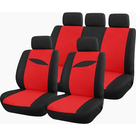 Housse de siège auto rouge 9 pcs – 100% polyester – Lavable en machine à 30° – Ouvertures pour airbag – Compatible avec la plupart des voitures – Peraline