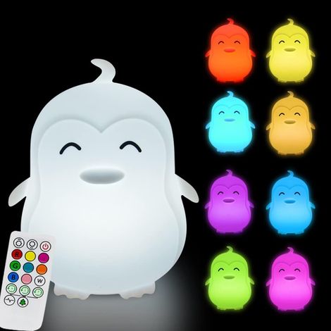 Lámpara de noche grande con forma de pingüino para niños, con color y brillo ajustables, ideal para la lactancia o la relajación.