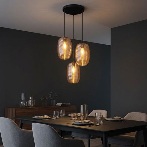 Pendelleuchte Hängelampe Deckenleuchte Esszimmerlampe Amber Metall 3-Flammig (1/5)
