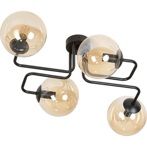 Lampada a Soffitto Brendi, Acciaio verniciato a polvere, Vetro, Nero, Ambra, 55x32x50 cm
