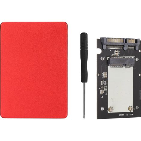 Boîtier adaptateur SSD en alliage d’aluminium, carte adaptateur MSATA vers SATA3.0 ultra-mince pour disque dur, transmission de données 6Gbps, pour ordinateur, rouge. (1/5)