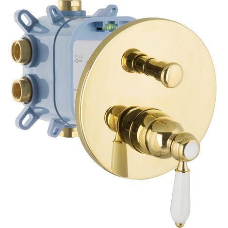 PaulGurkes Gold Unterputzarmatur 2-Wege Einhandmischer mit Montagebox Retro (1/5)