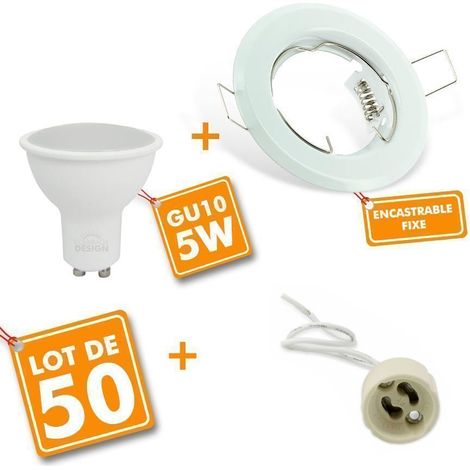 50 Spot LED encastrable complet blanc Fixe avec Ampoule GU10 5W Eq 50W Température de Couleur: Blanc neutre 4000K (1/3)