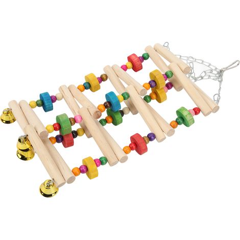Jouet d'escalade pour oiseaux, échelle suspendue en bois coloré avec clochettes pour perruches et calopsittes (1/5)