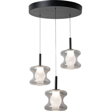 Suspension Frua Ø450 Mm Grise, Led 21W 2550Lm, Sélecteur De Température 2700K-3000K-4000K, Métal Et Verre Borosilicate, Ip20, Luminaire Moderne.