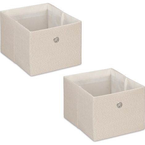 Relaxdays Scatola Portaoggetti, Set 2 Portagiochi da Scaffale, HLP 16x20,5x25 cm, Box in Stoffa Giochi, Libreria, Beige (1/5)