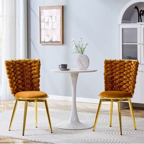 Esszimmerstuhl Samt mit Seil-Rückenlehne Goldfarben OKMYHOME (1/5)