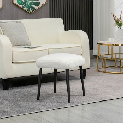 Tabouret carré 42 x 42 x 47 cm, aspect cachemire, pieds en acier crème DESVIAE (1/5)
