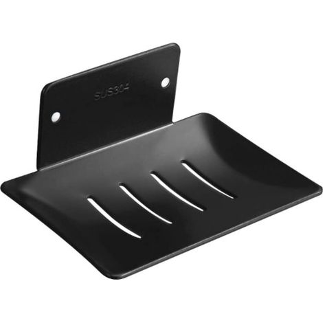 Porte Savon Mural, Porte-Savon Douche Auto-adhésif & Mural en Acier Inoxydable avec Savon Saver, Soap Dish Holder Tray Support Savon sans Perçage pour Douche Cuisine Salle Bain, Noir (1/5)