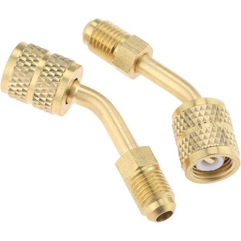 Adaptateur R410a 5/16 femelle, 1/4 mâle SAE pivotant pour systèmes mini-split, climatisation, CVC et réfrigération avec éjecteur coudé à 45°, lot de 2 (1/4)