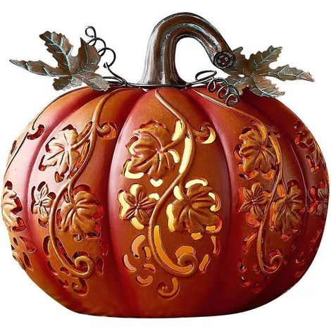 Lámpara de noche creativa con forma de calabaza de resina, figura decorativa brillante de Halloween para un ambiente festivo, escultura de luz hecha a mano. (1/5)