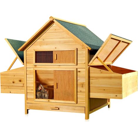 Mucola – Poulailler XXL en bois pour 6 poules – Résistant aux intempéries – Ventilation sécurisée – Nettoyage facile avec tiroir à déjections