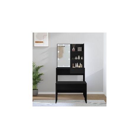 Ensemble de coiffeuse avec LED Noir Bois d'ingénierie
