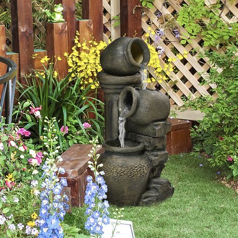 Fontaine Outsunny, pompe réglable, résistante aux intempéries, 25 cm x 24 cm x 60 cm, gris