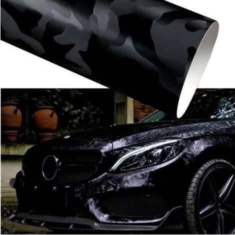 (30 x 152cm)Film de Camouflage pour Voiture, Film Covering Voiture Noir Brillant, Vinyle Adhesif Autocollant Voiture Carrosserie, Imperméable Film Covering pour Voiture, Moto, Vélo (1/4)