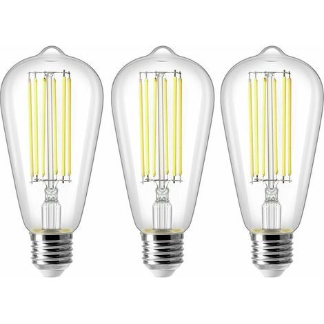 8W E27 ST64 Ampoule LED, Ampoule à Filament Vintage Edison, Equivalent à 80W, Blanc Froid 6500K, 800LM, Rétro Décorative Lampe, Non Dimmable, Lot de 3 (1/4)