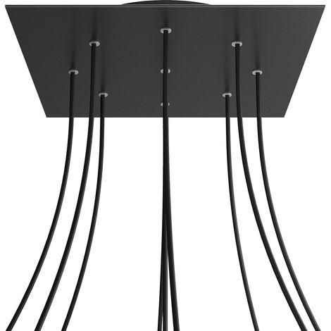 creative cables Rosone XXL Rose-One Quadrato, 400 mm con 9 Fori e 4 Fori Laterali - Dibond Nero Opaco, Nero