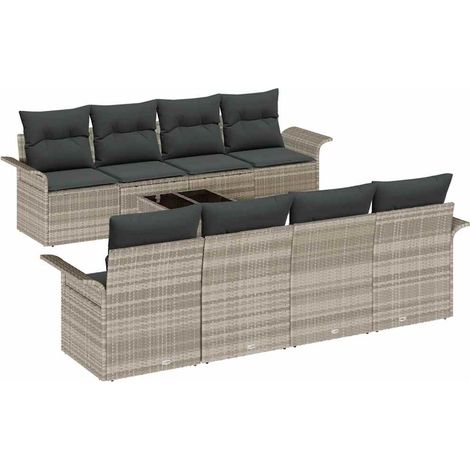 Maison Exclusive - Set Divano da Giardino 9 pcs Grigio chiaro Poly Rattan (1/5)
