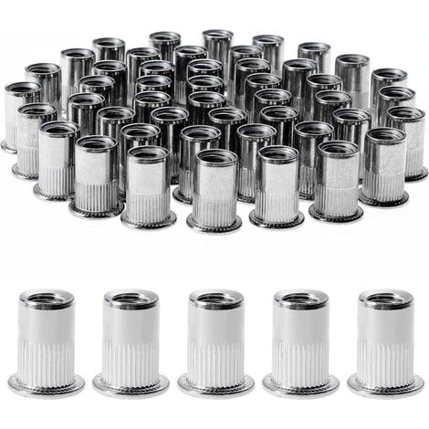 200 Pièces Rivet Ecrou M8, Écrous à Rivets en Acier Inox, Assortiment M8 Ecrou Insert Filetés Tête Plate pour Métal Plastique (14 mm x 18 mm) (1/5)