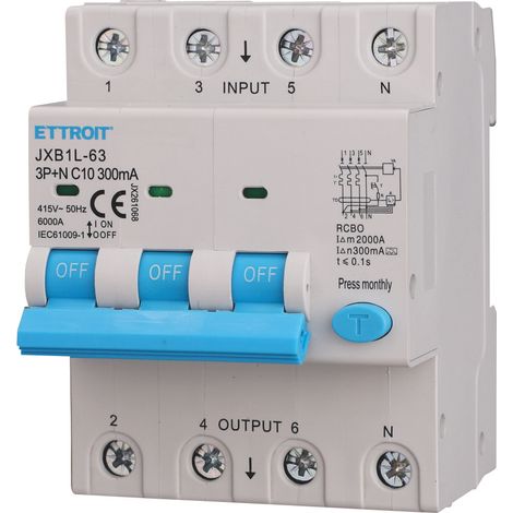 ETTROIT interruttore Magnetotermico Differenziale 3P+N 10A 300mA 380V-6KA CLASSE A - JX261068