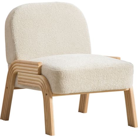 Fauteuil lounge en tissu chenille beige avec structure en bois stable, pour salon et chambre (1/5)