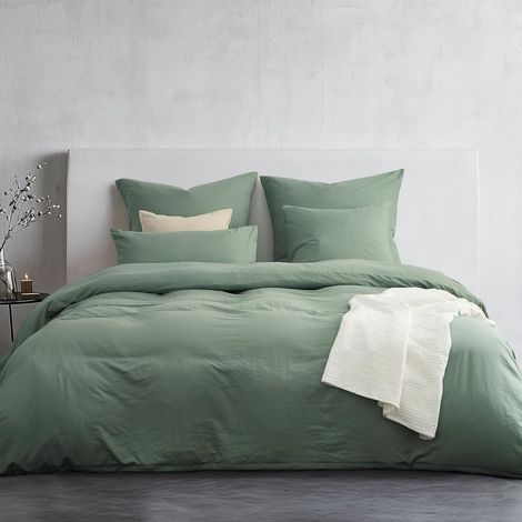 Housse de Couette 220x240 Adulte Vert Aesthetic Ultra Doux Microfibre avec Finition Lavage Parure de lit Vert Sauge - Housse de Couette 220x240 + 2 Taies d'oreiller 65x65 (1/5)