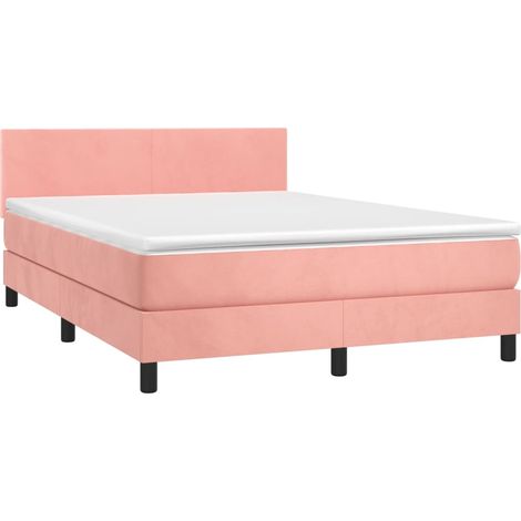 vidaXL Sommier à lattes de lit avec matelas Rose 140x190 cm Velours