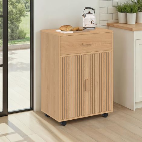 Armario aparador de cocina JULIETTE con cajón efecto listones de madera L.60 cm (1/5)