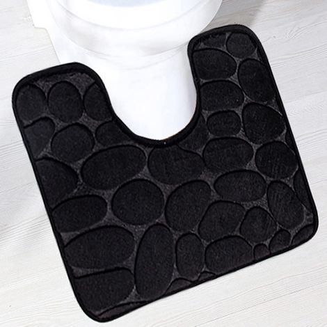 U-förmige Badematte, rutschfest, weich und saugfähig, schnelltrocknend, Polyester-Toilettenmatte, schwarz, 40 x 50 cm
