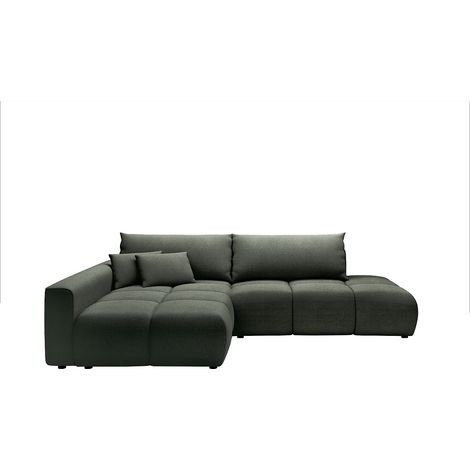 Canapé d'angle gauche ouvert convertible en tissu texturé vert sapin MINTURNO (1/4)
