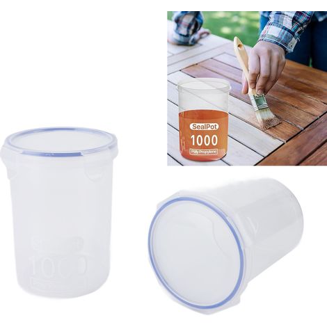 Juego de botes de pintura transparentes e impermeables de 1000 ml, bolas mezcladoras y pincel para la pintura sobrante [Pintura] [4 piezas] [Plástico de alta calidad] [10 x 14 cm] (1/5)