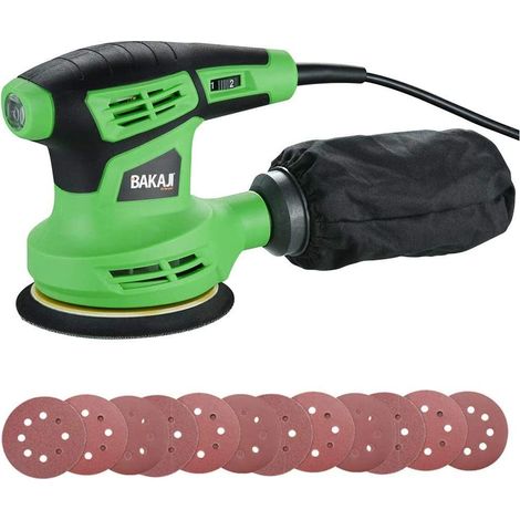 Ponceuse de souris Roto orbitale puissance 300 W vitesse réglable 6000 – 13000 tr/min aspirateur intégré et bac de collecte de poussière base ruban 12,5 cm avec 12 disques abrasifs inclus (1/5)