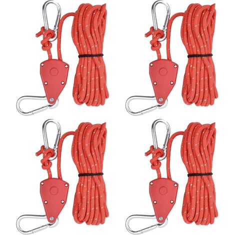 4 Pièces Corde Tente 6mm x 5m Nylon Réfléchissant avec Tendeur à Cliquet pour Camping Randonnée (1/5)
