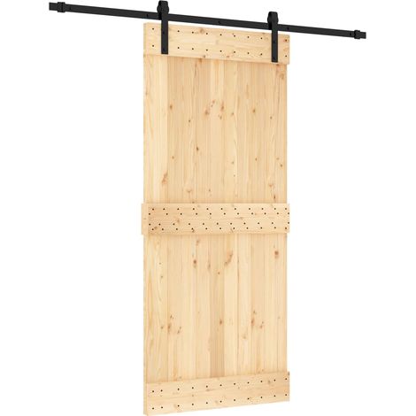 Schiebetür Natürlich und Schwarz 90 x 210 cm Massivkiefer vidaXL